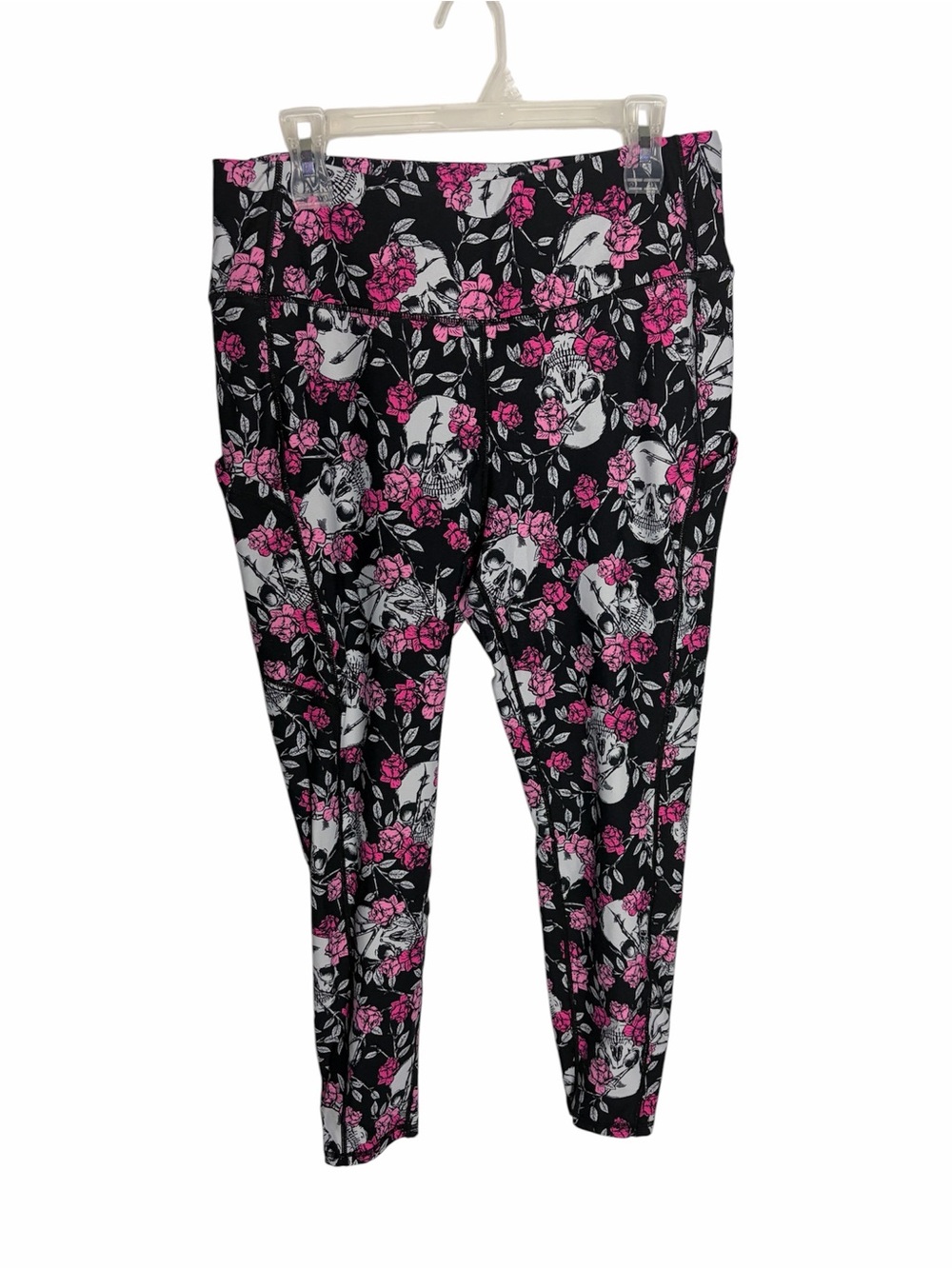 Torrid gothic black rose  Floral Skull nylon Leggings with pockets size 2X